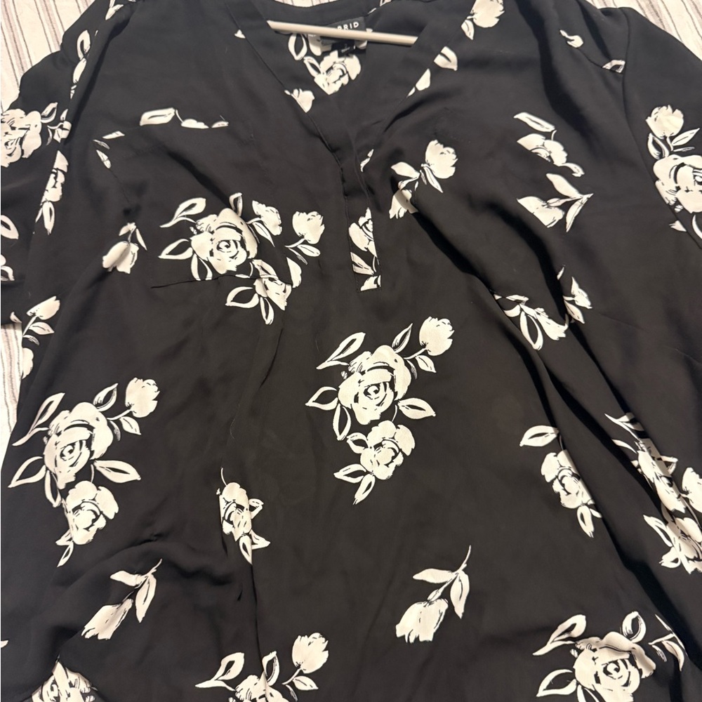 Torrid Black and White Floral Blouse